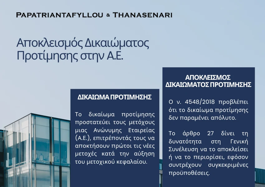 ΔΙΚΑΙΩΜΑ ΠΡΟΤΙΜΗΣΗΣ ΑΕ -Εμπορικές διαφορές - Επιχειρηματικές αντιδικίες